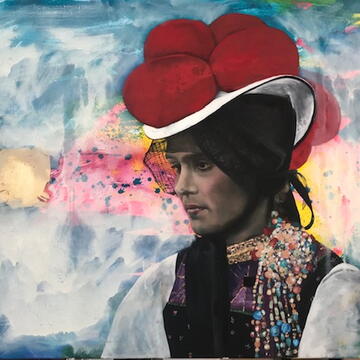 Frau mit Bollenhut, Öl auf Leinwand