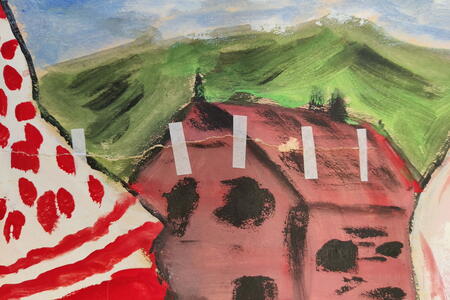 Professionelle Rissreparatur für Acrylbilder auf Papier - Zwischenstand: Riss wird von der Rückseite geschlossen