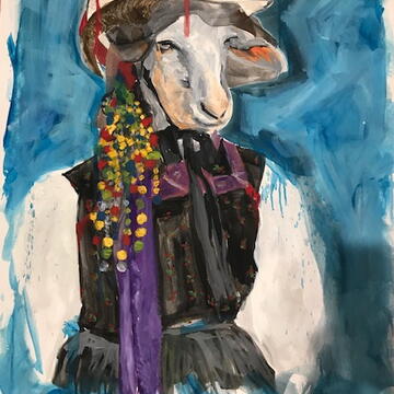 Schaf mit Bollenhut, Acryl auf Papier